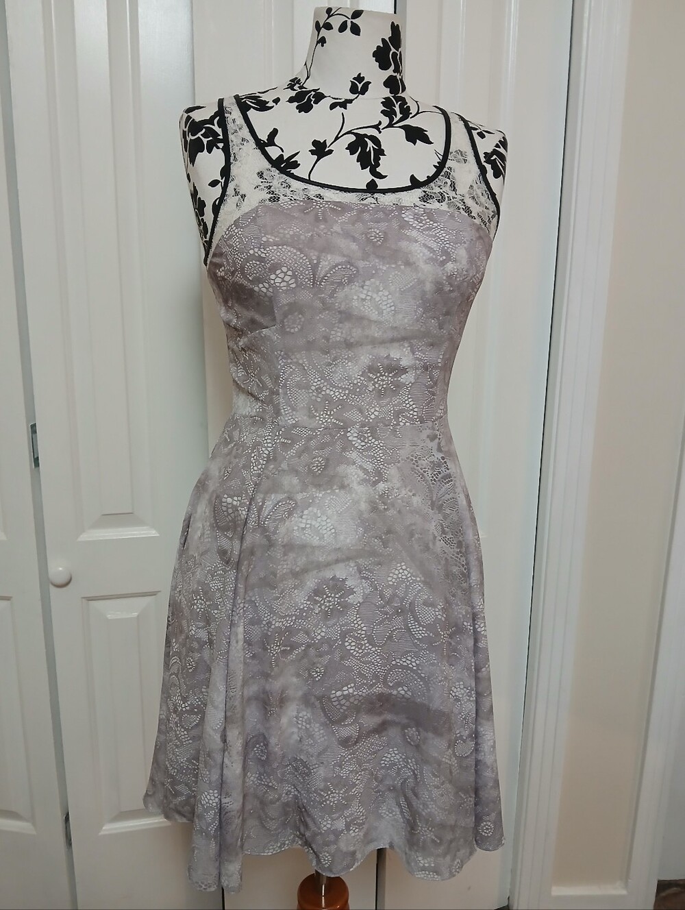 Express Gray Lace Fit-and-Flare Dress